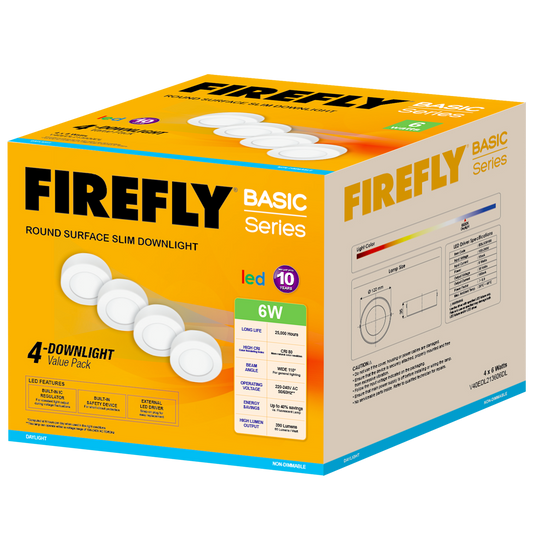 Firefly Basic Series 4-LED Round Surface Slim Downlight Value Pack
