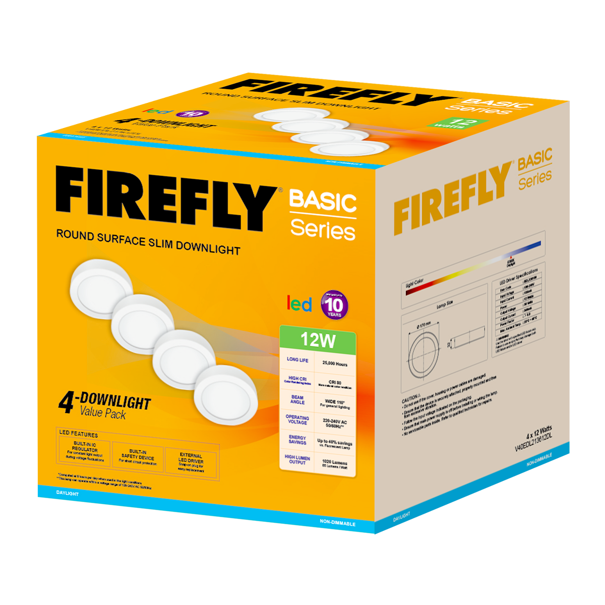 Firefly Basic Series 4-LED Round Surface Slim Downlight Value Pack