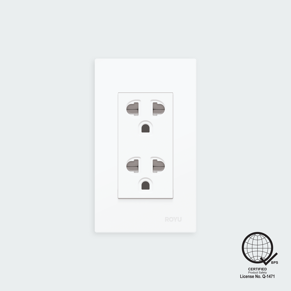 ROYU Wide Duplex Universal Outlet with Ground and Shutter Set