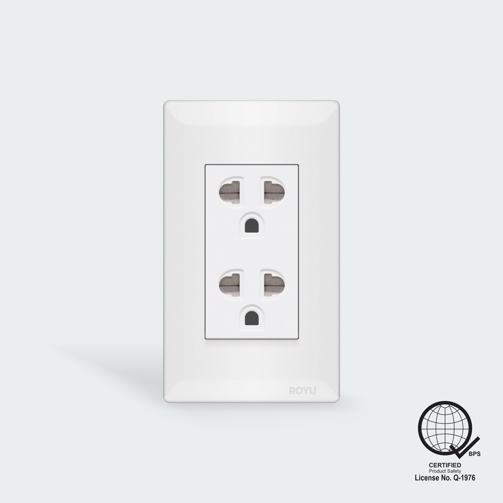 ROYU Super Wide Duplex Universal Outlet with Ground and Shutter