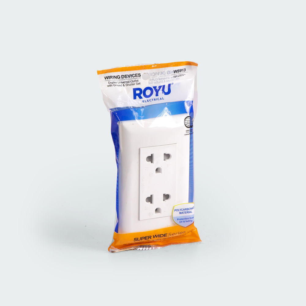 ROYU Super Wide Duplex Universal Outlet with Ground and Shutter