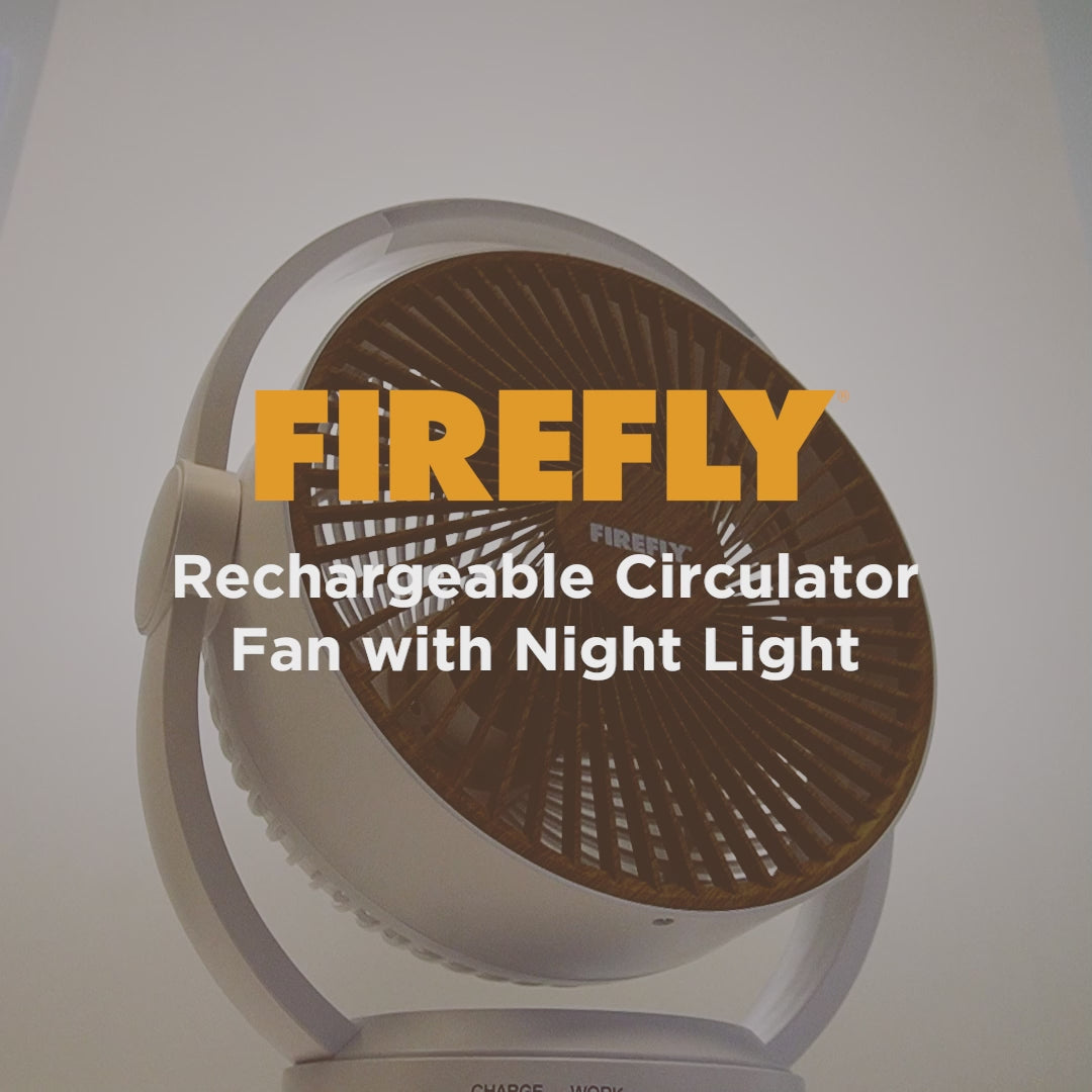 Load video: Firefly Rechargeable Circulator Fan with Night Light