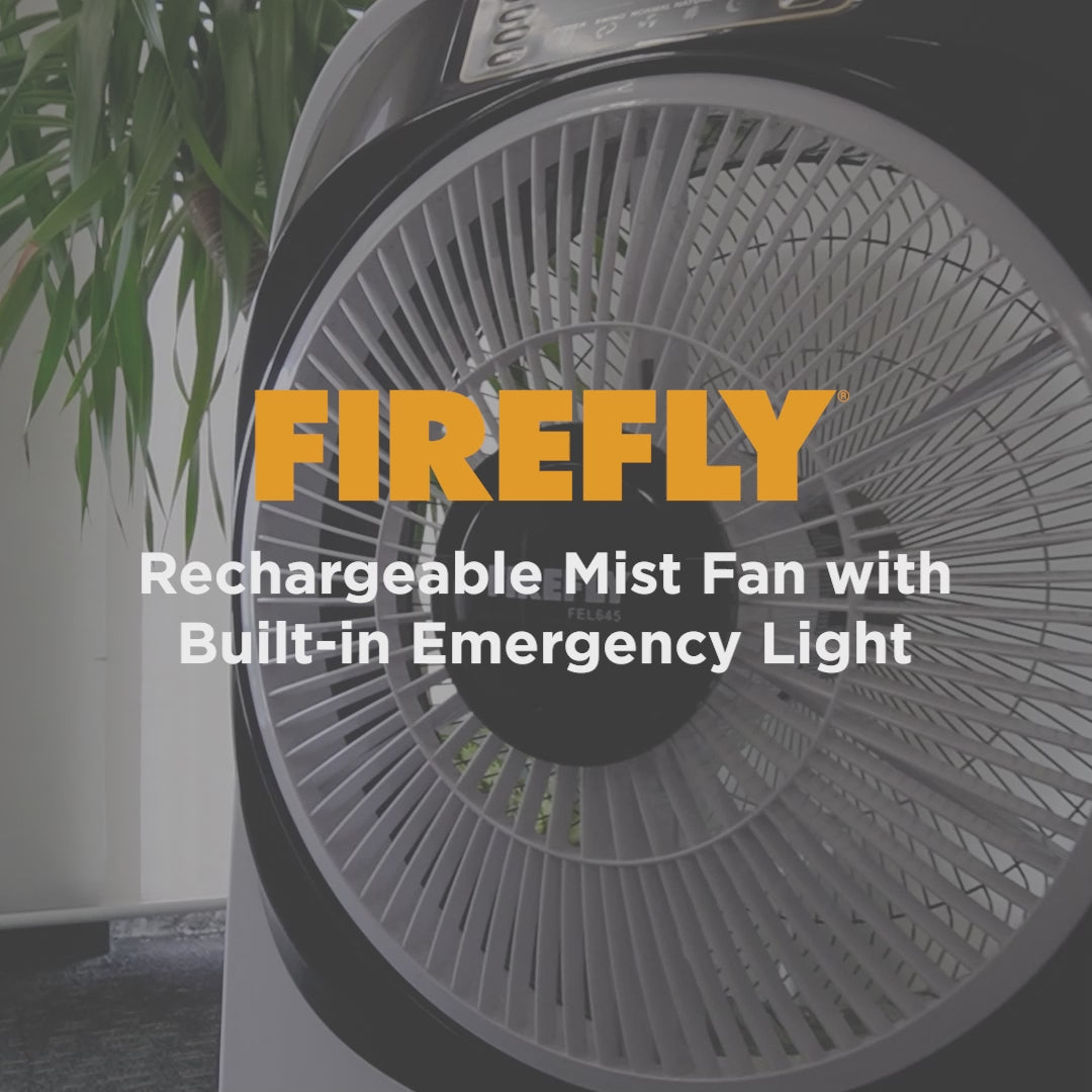 Load video: Firefly Rechargeable 10&quot; Mist Fan with Digital LED