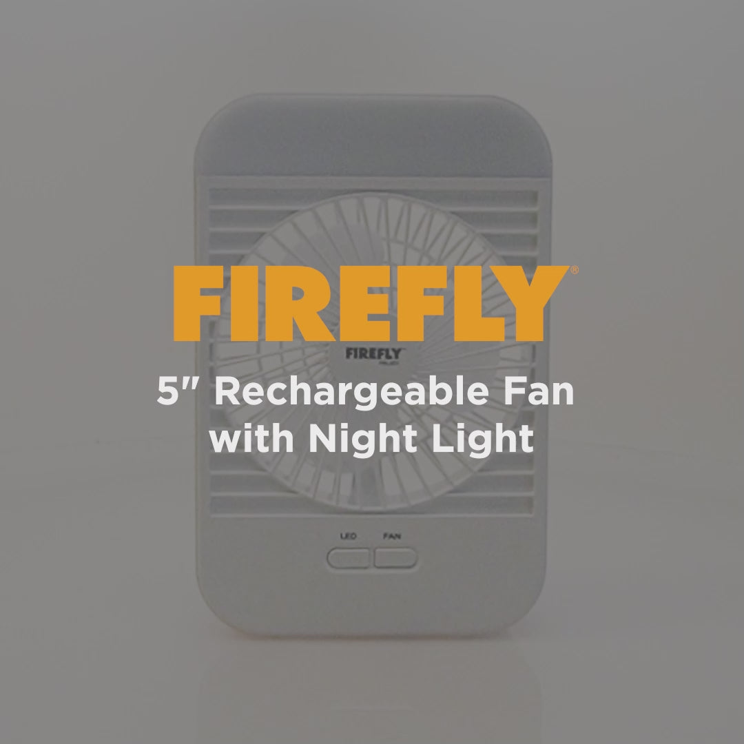 Load video: Firefly Rechargeable 5&quot; Fan with Night Light