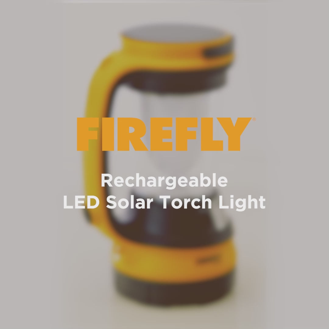 Load video: Firefly Rechargeable Solar LED Torch Light